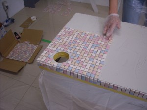 DIYタイルテーブル作り　その４　-タイル貼り付け編-