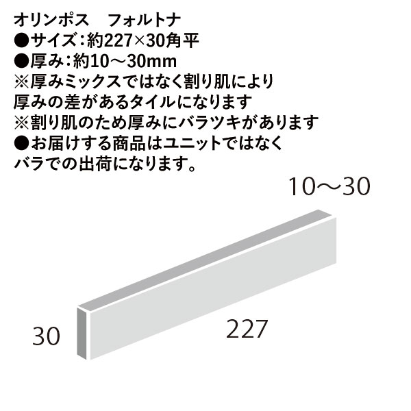 外壁タイル オリンポス フォルトナ 227×30角平 厚さ = 10〜30mm