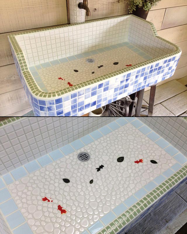 アンティーク　手描き金魚柄タイル　お店・ご自宅のリフォームにいかがですか アンティーク 手描き金魚柄タイル お店・ご自宅のリフォームに