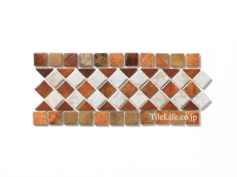アクセントモザイクタイル ボーダー ブラウン・ホワイト系MIX 26308KOM タイルライフ アウトレットタイル販売（通販）サイト