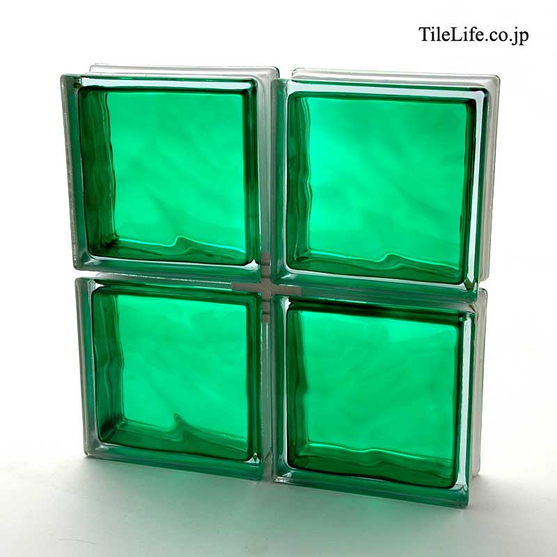 ガラスブロック 190角 波面状 グリーン系 26676JOG | タイルライフ