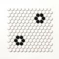 モザイクタイル ヘキサゴン(六角形) パターン 白ベースに黒の花 裏ネット貼り (50511SMM)