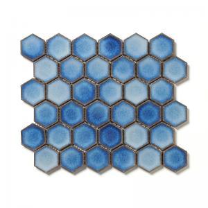 モザイクタイル 六角形凹面 裏ネット貼り ブルー系(1003W)